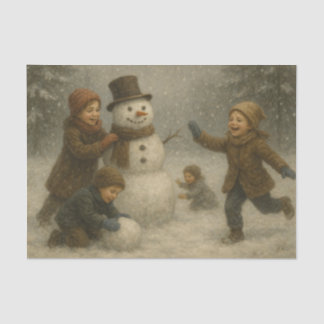 Papier Mousseline Children Building a Snowman