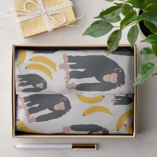 Papier Mousseline Chimpanzé singe et Motif bananier (Cadeau)