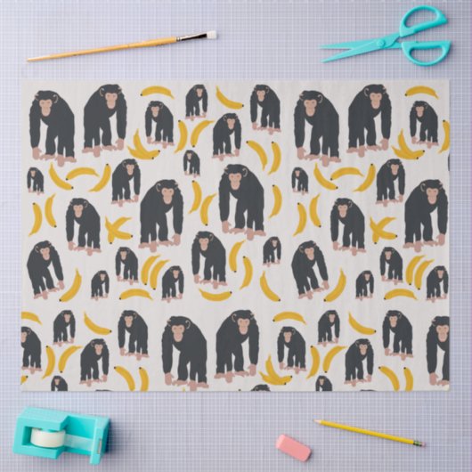 Papier Mousseline Chimpanzé singe et Motif bananier (Artisanat)