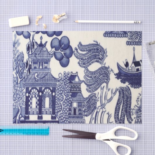 Papier Mousseline Chine bleu et blanc Découpage (Artisanat)