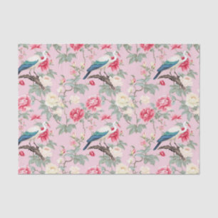 Papier Mousseline Chinoiserie Aiguille Florale Rose