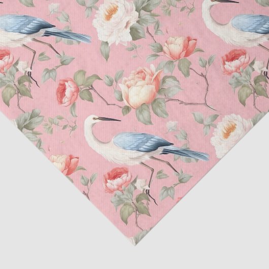 Papier Mousseline Chinoiserie Aiguille Florale Rose (Détail)