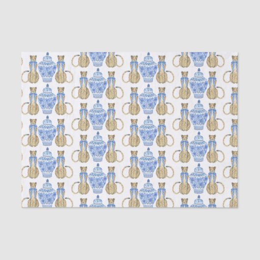 Papier Mousseline Chinoiserie Aquarelle Bow Cheetah (Recto)