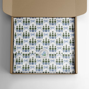 Papier Mousseline Chinoiserie Arbre Topiaire Bow Bleu