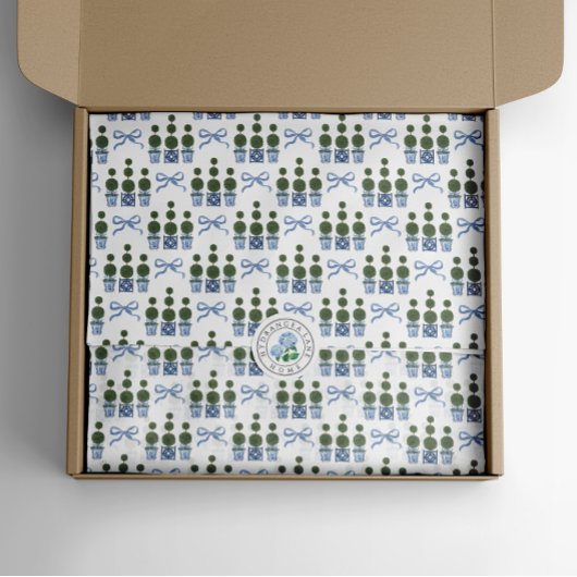 Papier Mousseline Chinoiserie Arbre Topiaire Bow Bleu