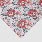 Papier Mousseline Chinoiserie Asiatique Blanc Rouge Gris Floral Déco (Détail)