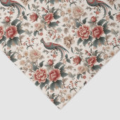 Papier Mousseline Chinoiserie Asiatique Oiseau Blanc Rouge Floral Dé (Détail)