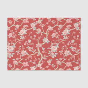 Papier Mousseline Chinoiserie Asiatique Rose Rouge Floral Découpage