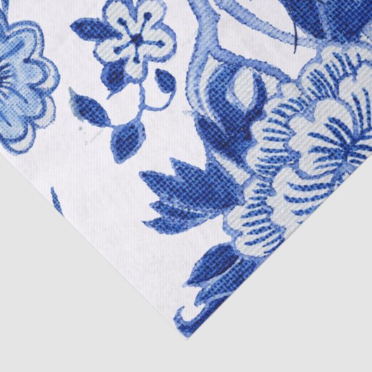 Papier Mousseline Chinoiserie Bird Floral Bleu et Blanc Découpage (Détail)