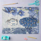 Papier Mousseline Chinoiserie Bleu Blanc Fleur Jar Script Ephemera (Artisanat)