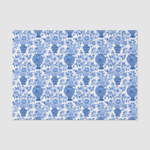 Papier Mousseline Chinoiserie Bleu et Blanc Gingembre Jar Vases flor