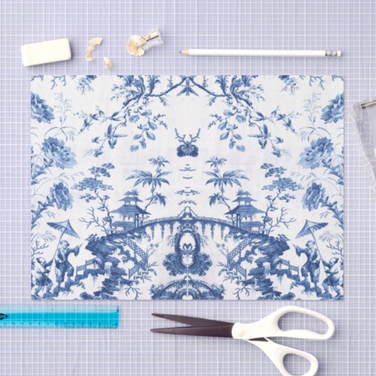 Papier Mousseline Chinoiserie bleue (Artisanat)