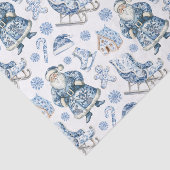 Papier Mousseline Chinoiserie bleue et blanche Noël Père Noël (Détail)