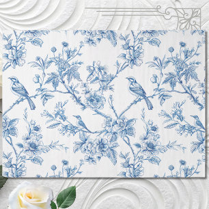 Papier Mousseline Chinoiserie bleue et blanche Oiseaux floraux