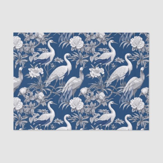 Papier Mousseline Chinoiserie Blue White Birds Peinture Découpage (Recto)