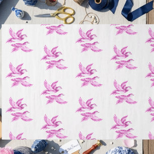 Papier Mousseline Chinoiserie Blue Willow Pink Oiseaux d'amour asiat