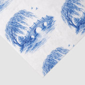 Papier Mousseline Chinoiserie Blue Willow Water Bridge (Détail)