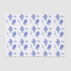 Papier Mousseline Chinoiserie classique Motif floral bleu chic