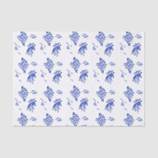 Papier Mousseline Chinoiserie classique Motif floral bleu chic (Recto)