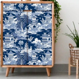 Papier Mousseline Chinoiserie Découpage bleu foncé et blanc