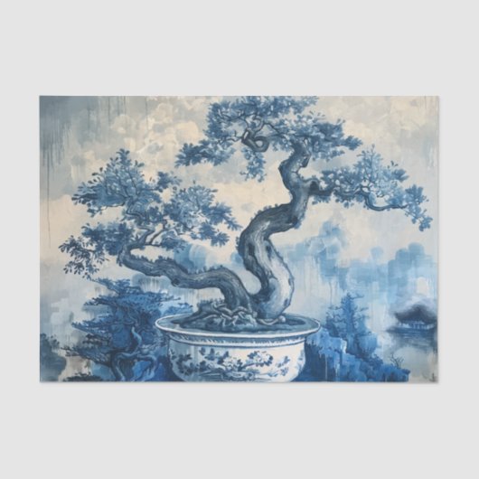 Papier Mousseline Chinoiserie Design en porcelaine bleue et blanche (Recto)