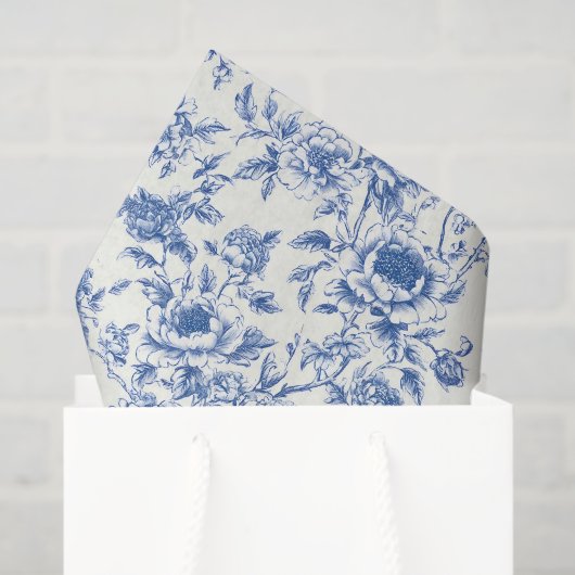 Papier Mousseline Chinoiserie Fleurs Bleues (Sac cadeau)