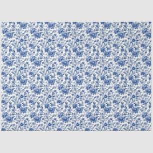 Papier Mousseline Chinoiserie Floral Bleu et Blanc Découpage