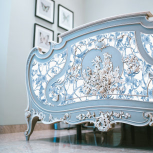 Papier Mousseline Chinoiserie Floral Oiseau Dusty Bleu Blanc Découpa