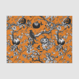 Papier Mousseline Chinoiserie Halloween Crow &Jack-O-Lantern Motif