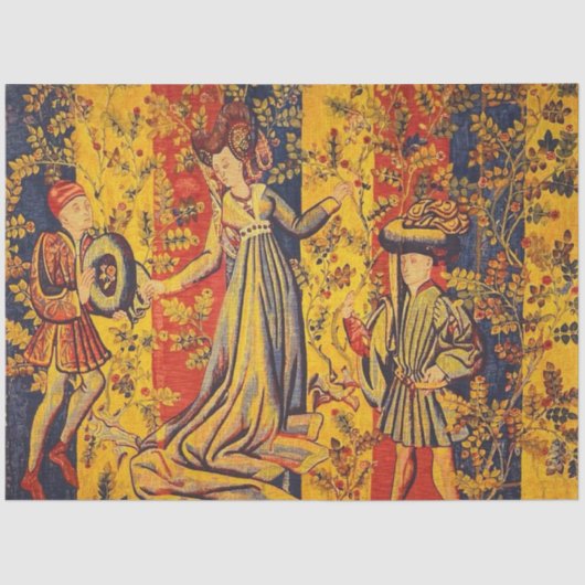 Papier Mousseline Chinoiserie italienne médiévale Découpage bleu rou (Recto)