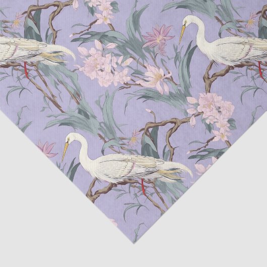 Papier Mousseline Chinoiserie Lavender Floral Egret (Détail)
