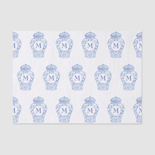 Papier Mousseline Chinoiserie Monogramme Ginger Jar Tissu Papier (Recto)