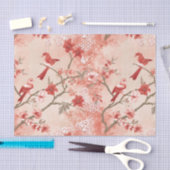 Papier Mousseline Chinoiserie Oiseau rouge Asiatique Fleurs roses Dé (Artisanat)