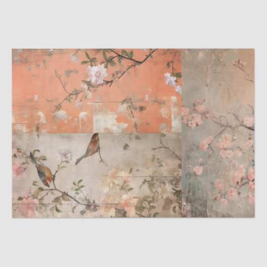 Papier Mousseline Chinoiserie Orange Sherbet Collage (Recto)