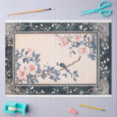 Papier Mousseline Chinoiserie Oriental Bird Art & bordure à motifs (Artisanat)