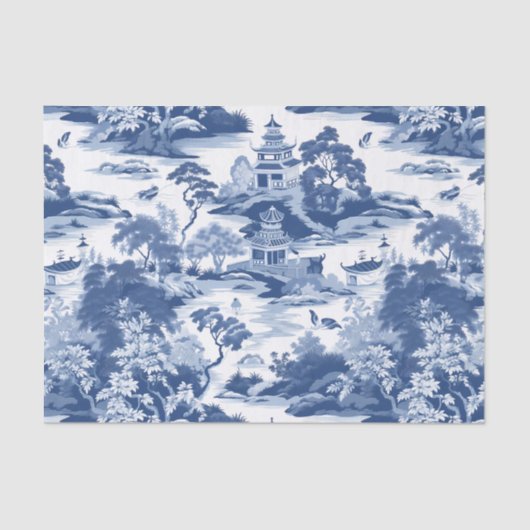 Papier Mousseline Chinoiserie Oriental Paysage Peinture Découpage (Recto)