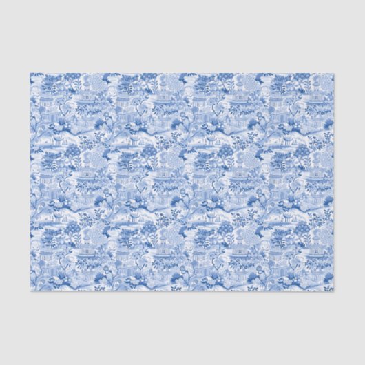 Papier Mousseline Chinoiserie Pagode Bleue & Blanche (Recto)