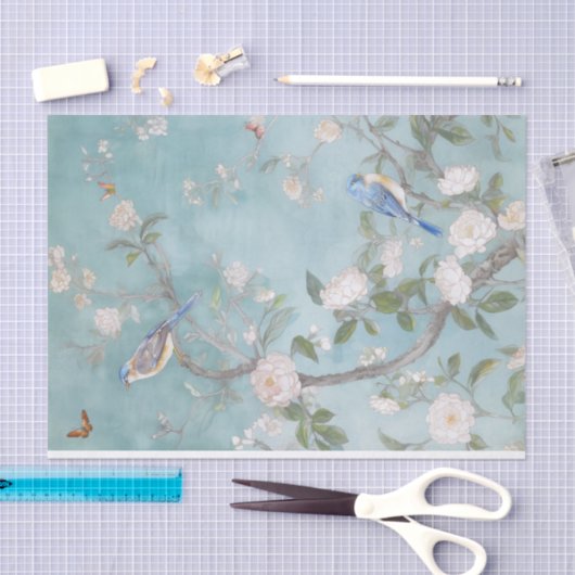 Papier Mousseline Chinoiserie Papier bleu turquoise clair (Artisanat)