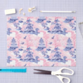 Papier Mousseline Chinoiserie Paysage asiatique Découpage bleu rose (Artisanat)