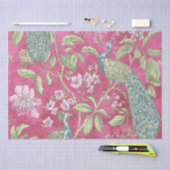 Papier Mousseline Chinoiserie rose paon découpage floral (Artisanat)