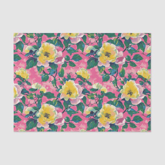 Papier Mousseline Chinoiserie rose peint Floral (Recto)