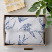 Papier Mousseline Chinoiserie Swallow Bird Bleu Blanc Découpage (Cadeau)