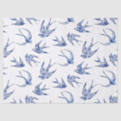 Papier Mousseline Chinoiserie Swallow Bird Bleu Blanc Découpage (Recto)