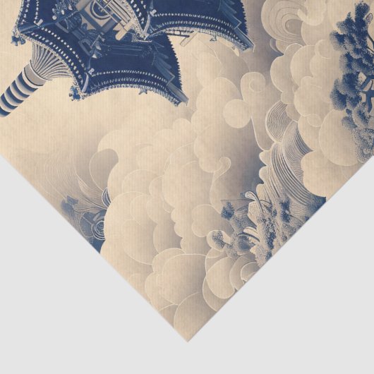 Papier Mousseline Chinoiserie Temple chinois Découpage bleu (Détail)