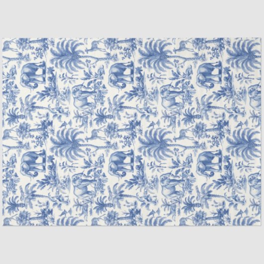 Papier Mousseline Chinoiserie Toile de Jouy animaux bleu marine (Recto)