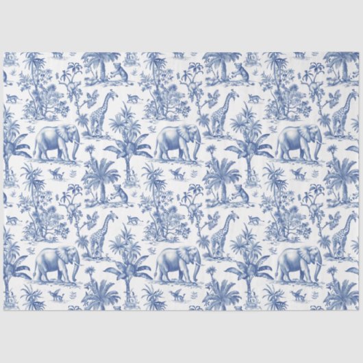 Papier Mousseline Chinoiserie Toile de Jouy animaux bleu marine (Recto)
