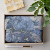 Papier Mousseline Chinoiserie Toile Floral Bleu Blanc Script Collage (Cadeau)