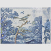 Papier Mousseline Chinoiserie Toile Floral Bleu Blanc Script Collage (Recto)