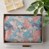 Papier Mousseline Chinoiserie Turquoise Floral Egret (Cadeau)