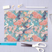 Papier Mousseline Chinoiserie Turquoise Floral Egret (Artisanat)